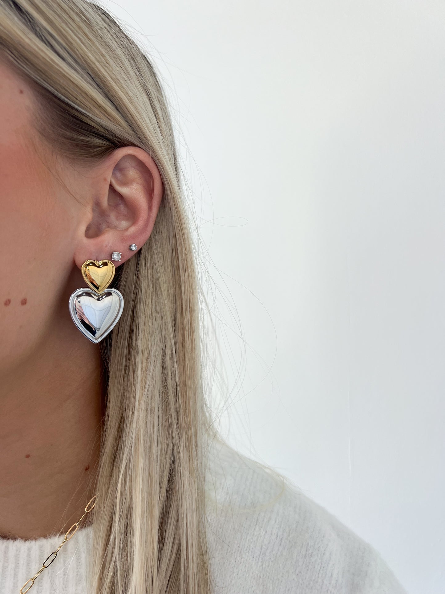 Two-Toned Double Heart Earrings