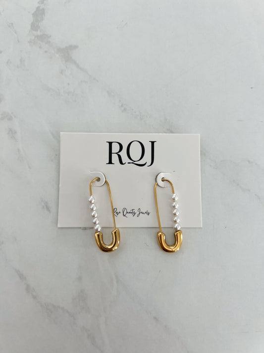 Pearl Safety Pin Earrings