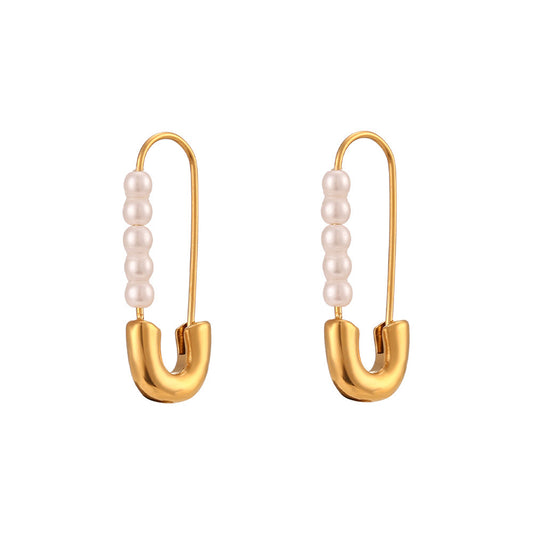 Pearl Safety Pin Earrings